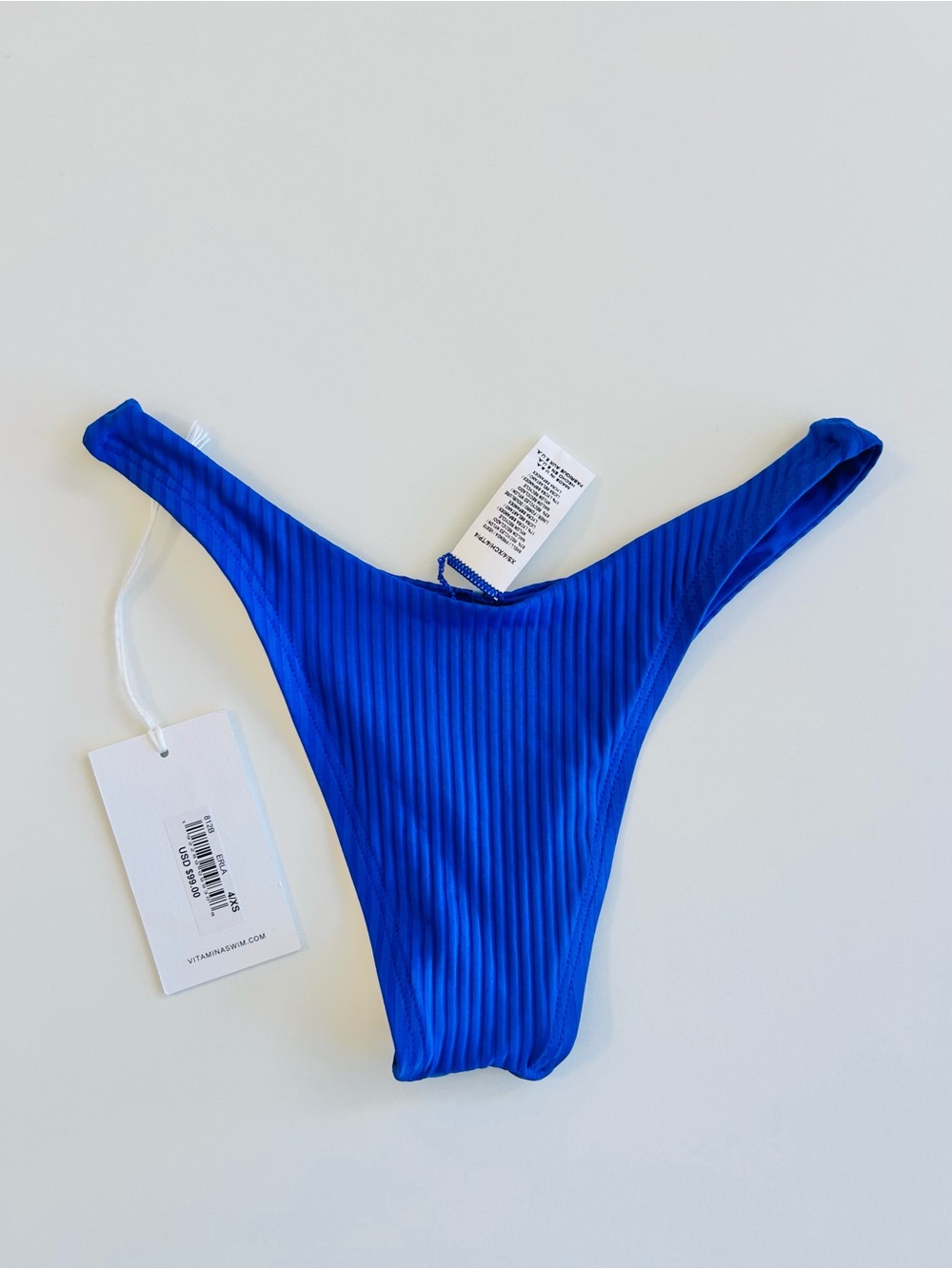 Vitamin A NWT Erla Bikini Bottom California High Cut X Small Royal Blue Rib